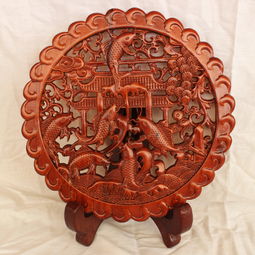 實(shí)木雕刻桌上擺件工藝品圓形福字香樟木中式裝飾品